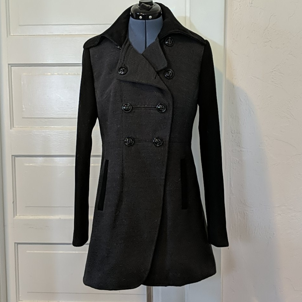 Black and Gray Peacoat - Medium
